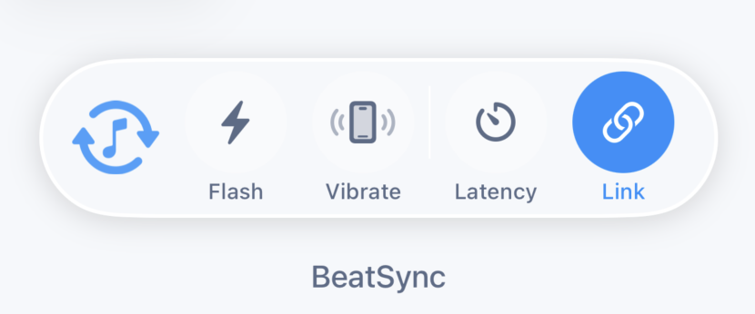Tempi BeatSync expanded view showing Flash, Vibrate, and Link actions