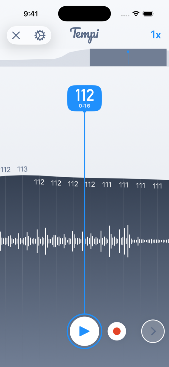 Musician mode post-analysis, showing tempo graph and waveform